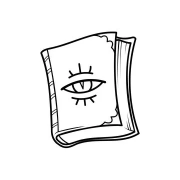 Vector black white image of witch's book. Book of spells. Sticker for Halloween Stock Illustration