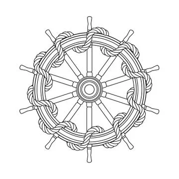 Vector black, white rope boat handwheel, ship wheel helm Stock Illustration