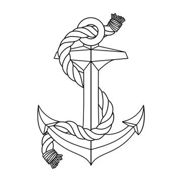 Vector black white rope outline sea icon Anchor Stock-Illustration