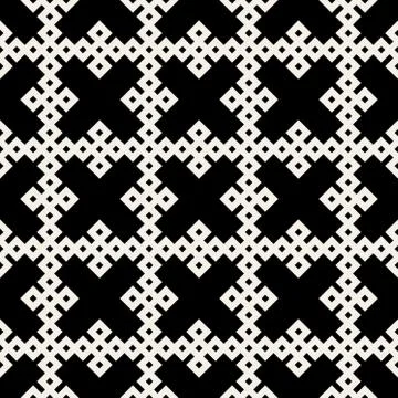 Vector Black  White Seamless Geometric Square Rhombus Grid Ethnic Pattern 스톡 일러스트