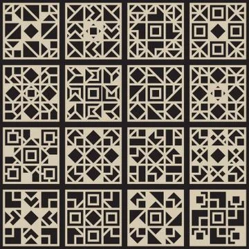 Vector Black  White Seamless Geometric Square Grid Pattern Design Element Set 스톡 일러스트