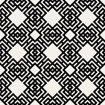 Vector Black  White Seamless Geometric Square Rhombus Grid Ethnic Pattern Stock Illustration