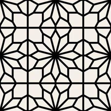 Vector Black  White Seamless Geometric Square Lace Grid Pattern Stock Illustration