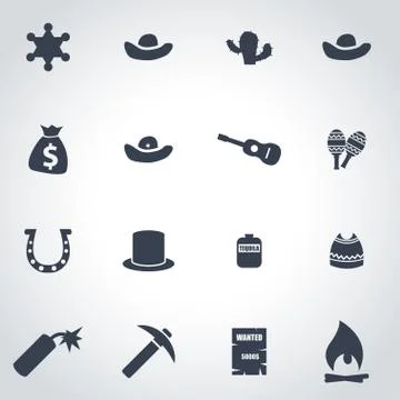 Vector black wild west icon set Stock Illustration