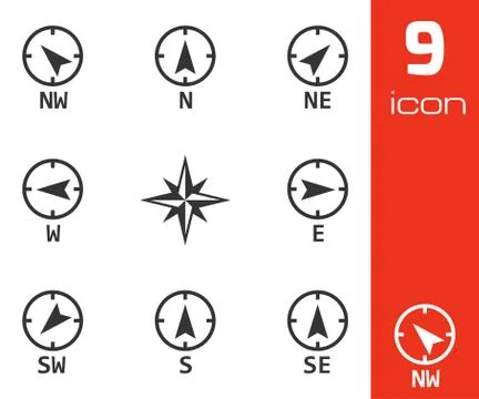 Vector black wind rose icons set Stock Illustration