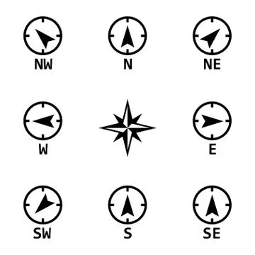 Vector black wind rose icons set Stock Illustration