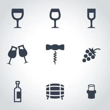 Vector black wine icon set Stock Illustration