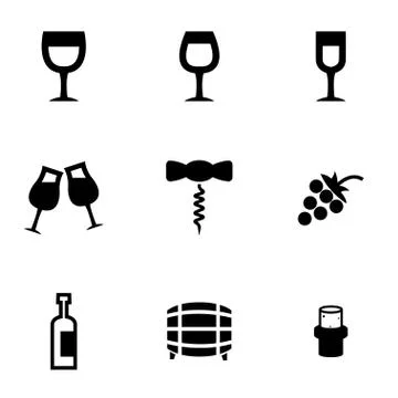 Vector black wine icon set Stock Illustration