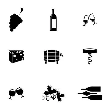 Vector black wine icons set Stock Illustration