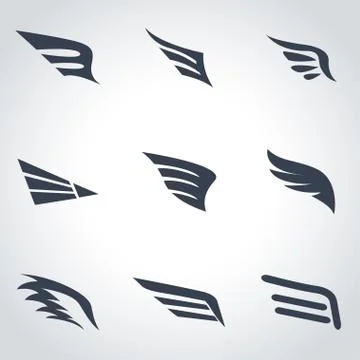 Vector black wing icon set Stock Illustration