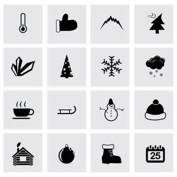 Vector black winter icon set Stock Illustration