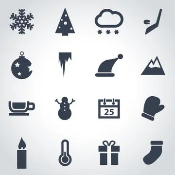 Vector black winter icon set Stock Illustration