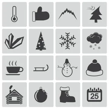 Vector black  winter  icons set Stock Illustration