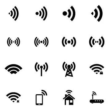 Vector black wireless icon set Illustrazione stock