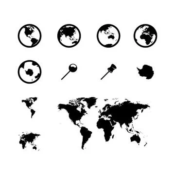 Vector black world map icons set Stock Illustration