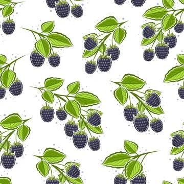 Vector Blackberry Branches seamless pattern Stock Illustration