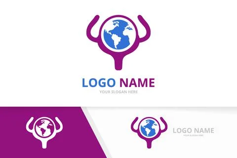 Vector bladder and earth logo combination. Urinary tract logotype design Stock Illustration