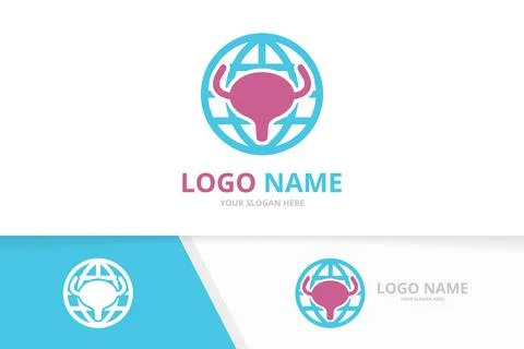 Vector bladder and globe logo combination. Urinary tract logotype design Stock Illustration