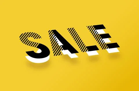 Vector blak and white 3D effect sale typography design on a yellow background. Stock Illustration