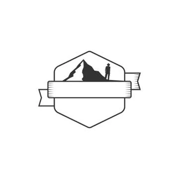 Vector blank badge form with mountains. Good for retro adventure labels, logos Stock Illustration