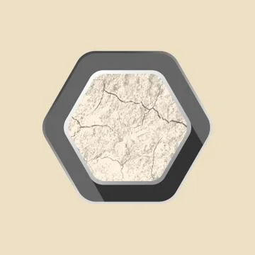 Vector blank of flat hexagon icon with texture of cracked ground and shadow o Stock Illustration