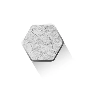 Vector blank of flat hexagon icon with texture of cracked gray stone and shad Stock Illustration