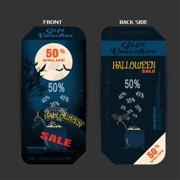 Vector blank of gift voucher to Halloween sale on the gradient blue backgroun Stock Illustration