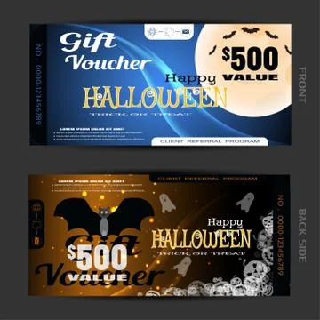 Vector blank of gift voucher to Halloween with vampire, full moon, flock of b Stock Illustration