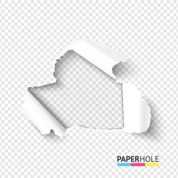 Vector blank hole in teared paper on transparent background. Cardboard hole with Stock Illustration