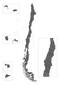 Vector blank map of Chile with regions and territories and administrative d.. Stock Illustration