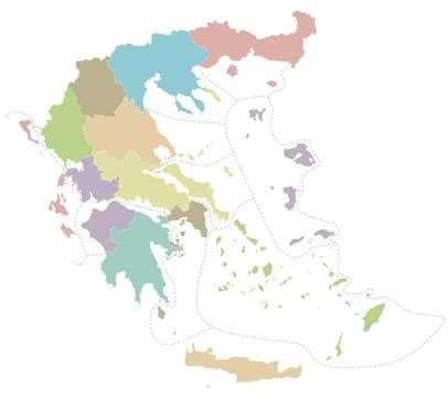Vector blank map of Greece with regions or territories and administrative d.. Stock Illustration