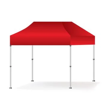 Vector Blank outdoor red marquee tent booth mock up isolated on white background Stock Illustration