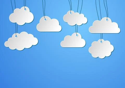 Vector blank paper clouds hanging on the strings Stock Illustration