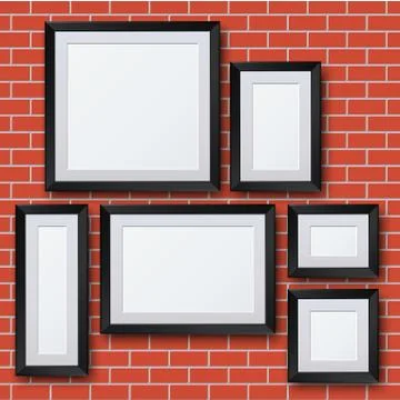 Vector blank picture frame set on brick wall. 스톡 일러스트