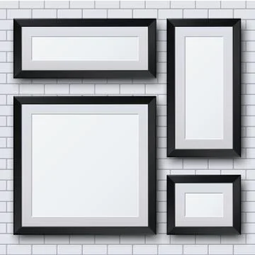 Vector blank picture frame set on brick wall. 스톡 일러스트