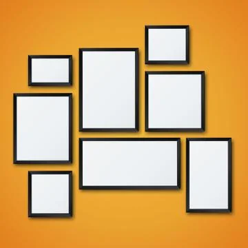 Vector blank picture frame set on orange wall 스톡 일러스트