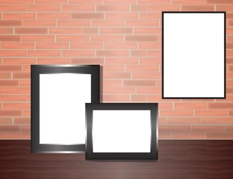Vector blank poster on the red brick wall realistic mockup Stock Illustration