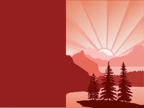 Vector  blank with red silhouette landscape for calendars, text, cover, bookl Stock Illustration