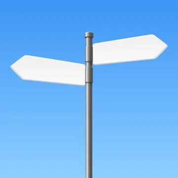 Vector Blank Road Sign Post with Two Empty Directional Arrows. Street Signage Illustrazione stock