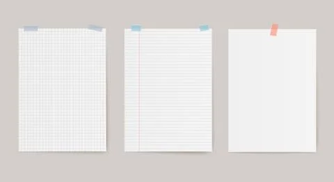Vector blank sheets of square, lined and blank paper with color adhesive tapes. Stock Illustration