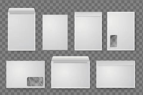 Vector blank white paper C4 envelope set. Stock Illustration