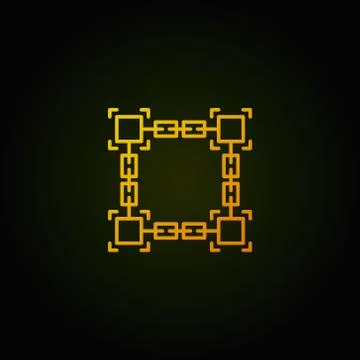 Vector block chain technology linear yellow icon or sign Stock Illustration