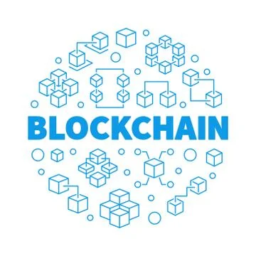Vector Blockchain blue round illustration in thin line style Stock Illustration