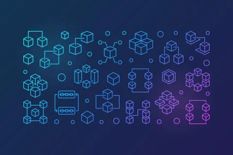 Vector Blockchain bright horizontal line illustration or banner 库存插图