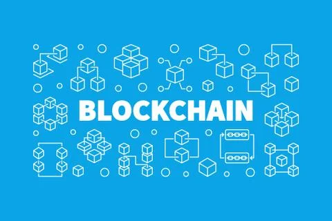 Vector Blockchain concept horizontal outline illustration 库存插图