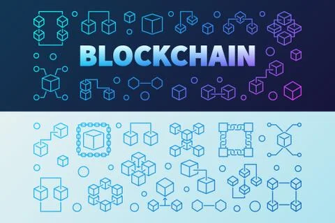 Vector Blockchain creative outline banners set 库存插图