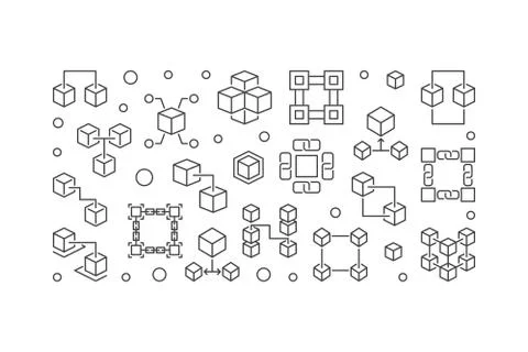 Vector blockchain crypto horizontal outline illustration 库存插图