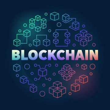 Vector Blockchain round concept colorful line illustration 库存插图