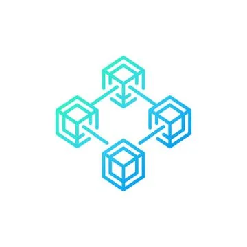 Vector Blockchain Technology blue line concept icon Illustrazione stock