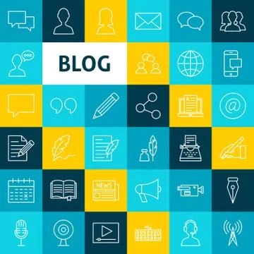 Vector Blog Line Icons Stock Illustration